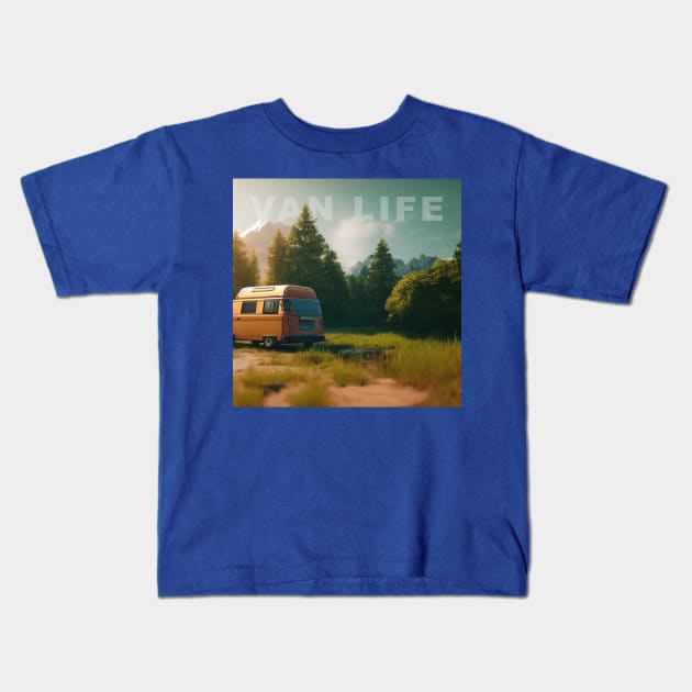 Van Life Camper RV Outdoors in Nature Kids T-Shirt by Grassroots Green